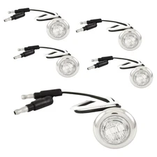 5- 3/4" WHITE 3 LED CLEARANCE SIDE MARKER BULLET LIGHTS W. CHROME RING TRAILER