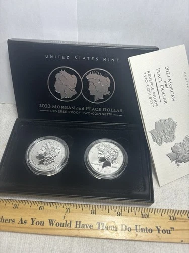 2023 REVERSE PROOF SILVER PEACE & MORGAN DOLLAR WITH BOX/COA***2 COIN SET
