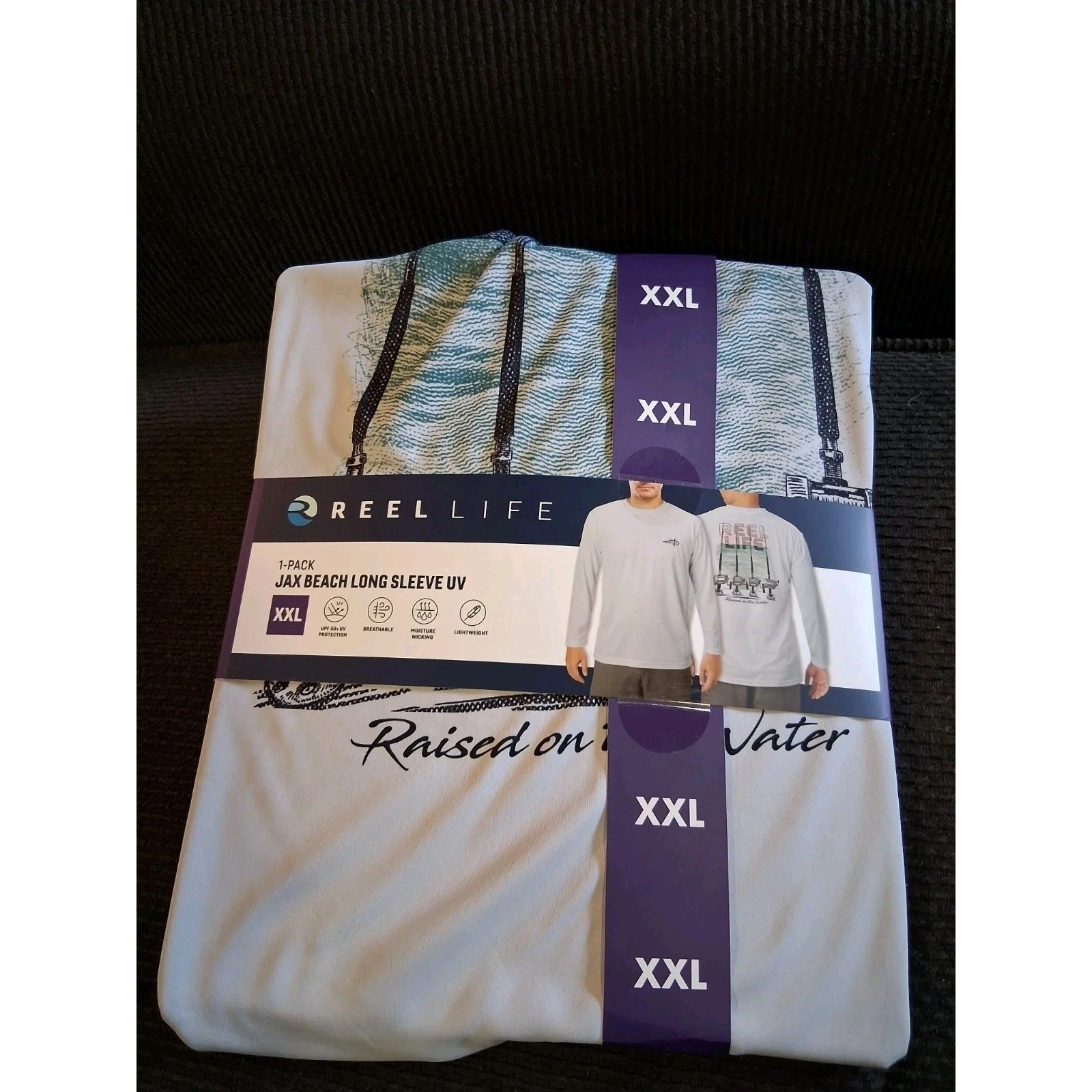 Reel Life UV Shirt Mens 2XL Lite Blue Long Sleeve UPF 50+ Fishing Jax Beach NEW!