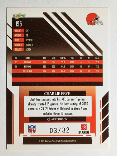 2007 Seleziona Prova d'artista #195 Charlie Frye - Foto 2 di 2