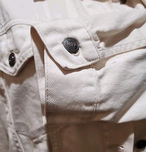 We the Free People LARGE Denim Trucker Ecru Jolene Jacket Pockets NEW WITH TAGS - Picture 13 of 20