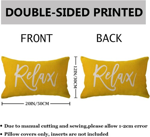 Relax&Unwind Throw Pillow Covers 12x20 Farmhouse Spring Summer Yellow - Picture 2 of 6