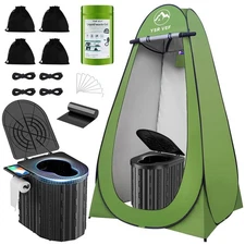 Camping Toilet with Pop-Up Privacy Tent and Liquid Waste Gel, Portable Toilet...