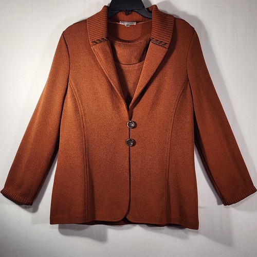 Conjunto de suéter/chaqueta y concha St. John Sport talla L informal tejido noche naranja quemado - Imagen 2 de 24