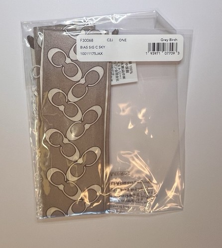 Coach Signature Silk Skinny Scarf - NWT IN ORIGINAL PACKAGE - Color: Grey Birch