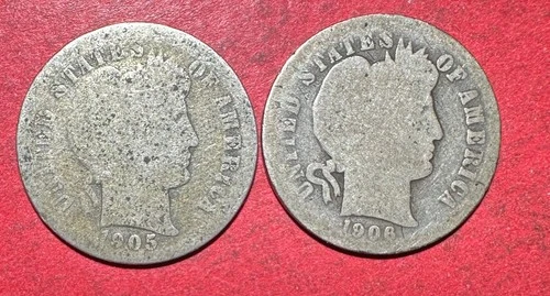 1905O & 1906O US Barber SILVER Dimes! Both "New Orleans" Mint! Old US Coins!