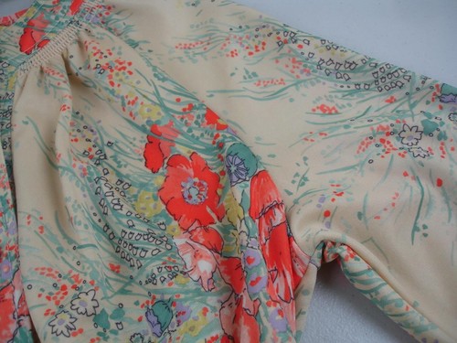 Women's M L Vtg 1970's Leslie Fay House Dress Yellow Floral Long Sleeve USA Made - Picture 8 of 15