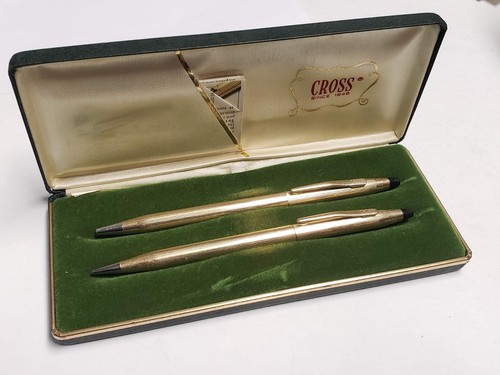 Vintage CROSS Kugelschreiber & Mech. Bleistift Set im Etui - beide 1/20 10k G.F. Gold Filled