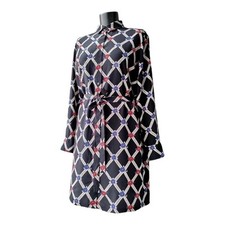 Celia Birtwell x Uniqlo Shirt Dress Long Sleeve Belted 100% Silk Black Size M