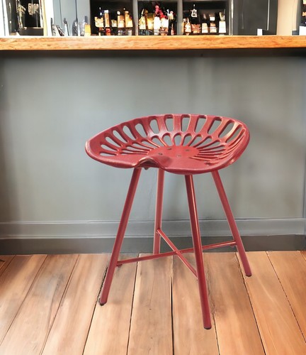 18" Red Iron Backless Bar Chair - Picture 2 of 5