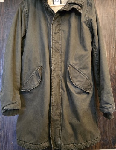 Gap Coat Size Small Olive Green Hooded Zipper Button Sherpa Lined - Picture 6 of 12