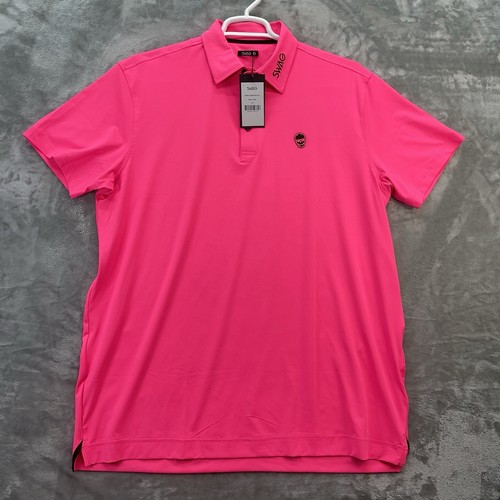 Swag Golf Shirt Men's size XL Polo Skull Collar Spellout Neon Pink performance - Picture 2 of 12