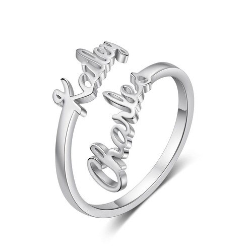 Stainless Steel Adjustable Jewelry for Women Double Name Open Ring Silver Gifts - Picture 15 of 16