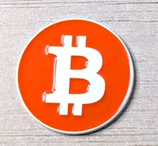Bitcoin Golf Ball Marker Coin Ticker Symbol Metal 1" Magnetic Orange Novelty