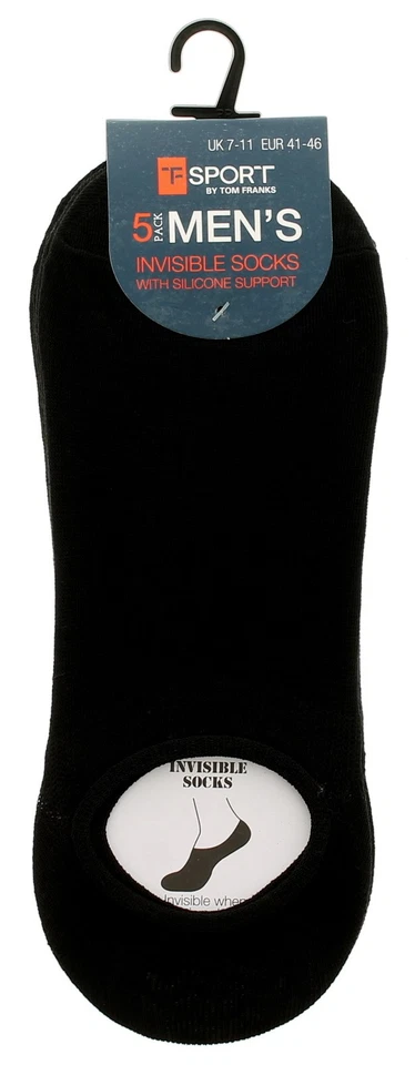 Mens Trainer Socks 5pk Invisible black One Size