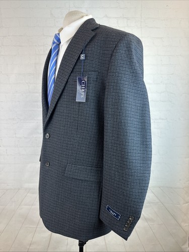 NEW NWT Chaps Men's Dark Gray Blue Plaid 100% Wool Two Button Blazer 42L $225 - Picture 2 of 9