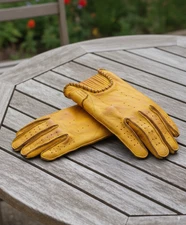 Yellow Retro Motorbike Leather Gloves Vintage Old Classic Chopper Bobber Garage