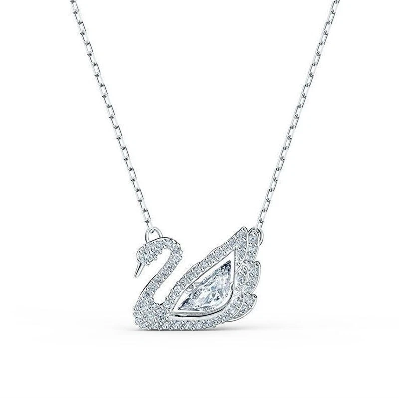 Colar de cisne azul gradiente ouro rosa cisne preto feminino clavícula de cisne Swarovski - Imagem 4 de 4