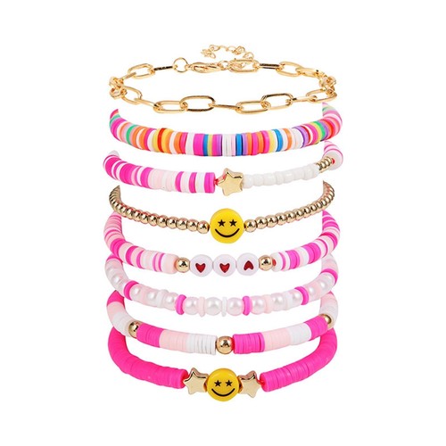 Surfer Clay Bead Bracelets Elastic Colorful Polymer Beaded Stackable Stretch Bra - Picture 1 of 1