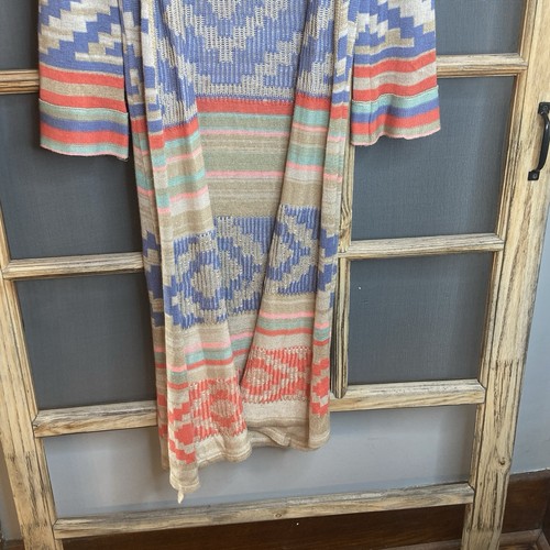 Xhilaration Aztec Damen Open Front Long Cardigan Pullover Gr. S orange hellbraun grün - Bild 7 von 17