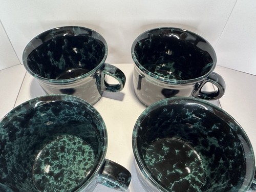 Set Of 4 Vintage Bennington Potters Green Agate Mugs 2 5/8” Vermont Pottery - Picture 3 of 8