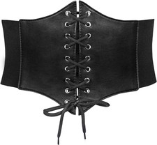 Women  S Elastic Costume Waist Belt Lace-Up Tied Waspie Corset Belts for Women