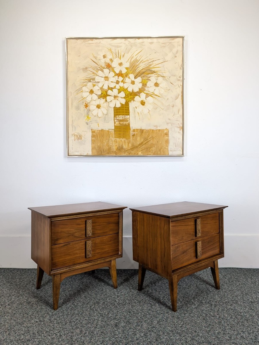 Pair of Walnut MCM Mayan Nightstands by Leo Jiranek for Bassett | eBay