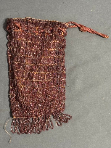 1920s 1930s Burgundy RED Glass BEAD coin purse drawstring bag FLAPPER GIRL - Picture 5 of 10
