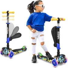Hurtle 3-Wheeled Scooter for Kids - Wheel LED Lights, Adjustable Lean-To-Steer H
