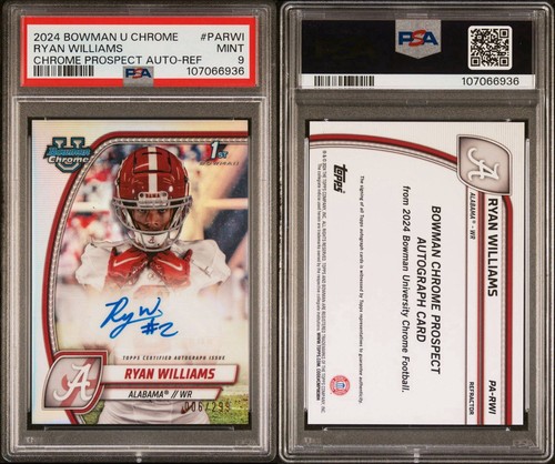 2024 BOWMAN U CHROME RYAN WILLIAMS 1ST AUTO REFRACTOR SP /299 ALABAMA PSA 9 - Picture 3 of 3