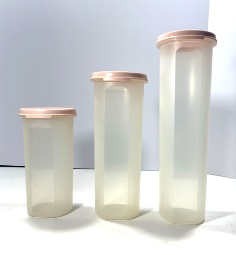 Vintage 3 Piece Modular Mates Tupperware Pink Set Spaghetti Pasta Keeper - Picture 1 of 8