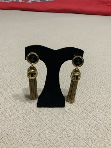 VTG RARE GIVENCHY Tassel Drop Long Clip On Earrings Signed  - Picture 1 of 8