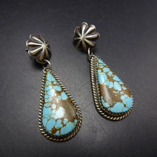 LORETTA BEGAY Navajo PRINCE TURQUOISE Sterling Silver EARRINGS Pierced Dangle - Picture 9 of 16