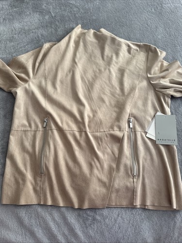 NWT Bagatelle Beige Faux Suede Short Jacket Draped Open Front Zip Pockets Sz: XL - Picture 11 of 14