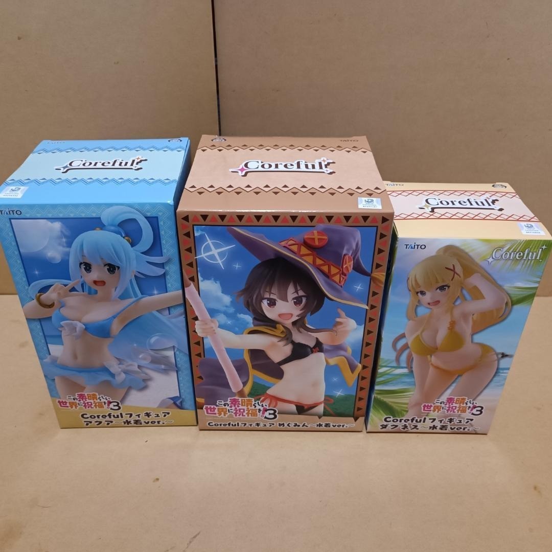 KONOSUBA Traje de Baño Figura Conjunto de 3 Megumin Aqua Oscuridad Nuevo Japón Acelerado