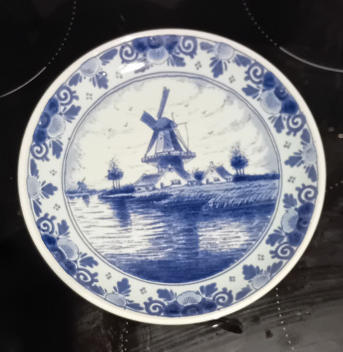 Vintage Regina Delft tiefer Teller 1005 handbemalt blau & weiß Windmühle Landschaft - Bild 2 von 15