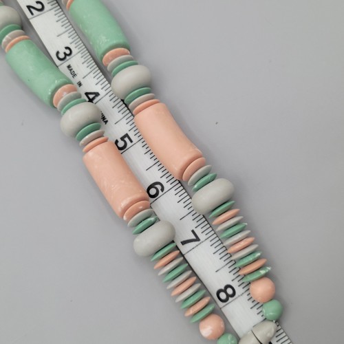 Vintage Chunky Beaded Necklace Pastel Green Pink Gray Marbled Statement 18 Inch - Picture 15 of 16