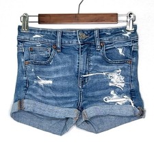 American Eagle womens Hi-rise Shortie denim shorts size 2 stretch distressed