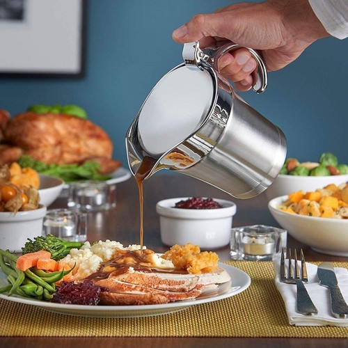 Edelstahl Thermo Sauciere Einhand Soßenkanne Doppelwandig Sauce Kanne Saucenkrug - Bild 3 von 12