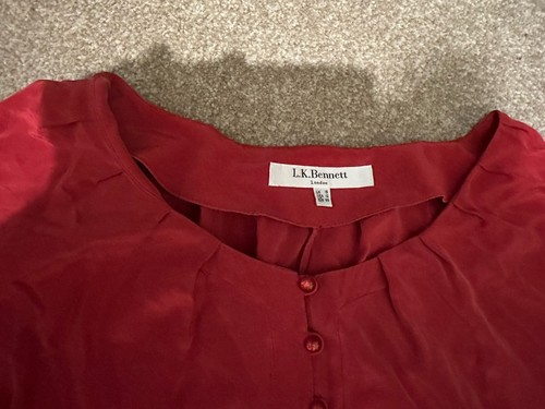 LK Bennett Red 100% Silk Button Through Blouse in Size UK 16