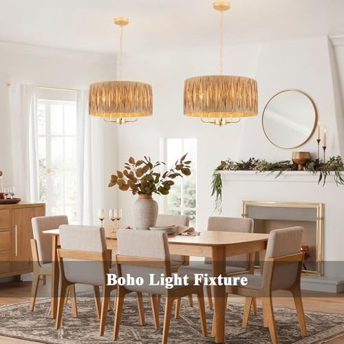 Boho Chandelier for Dining Room, 5-Light Rattan Pendant Light 5-Light Boho - Picture 8 of 8