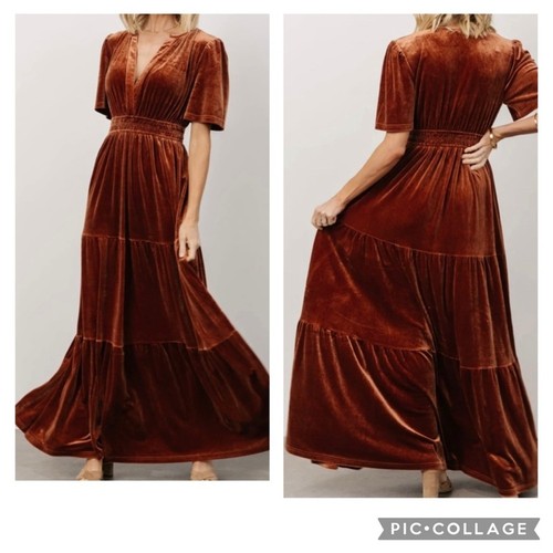 Baltic Born Artemis Velvet Maxi Dress Rust Deep V Neck Women’s Size XL NEW - Picture 12 of 12