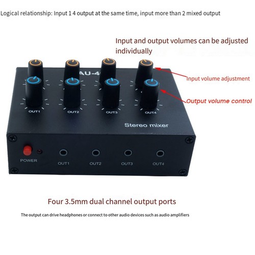 AU-404 Stereo-Sound-Mixer mit Vier Multi-EingäNgen und AusgäNgen, Zweikanal9407 - Photo 2/6
