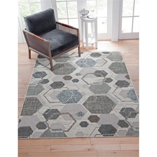 Napa Elio High/ Low Chenille and Viscose Gray/ Blue/ Multi Geometric Area Rug - Picture 2 of 5