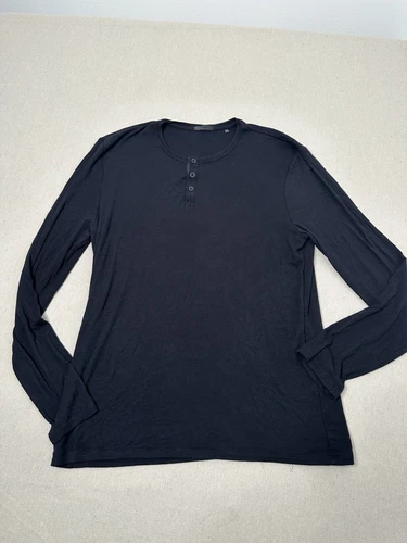 ATM Anthony Thomas Melillo Henley Neck Ribbed Long Sleeve Black Mens Size XL B11