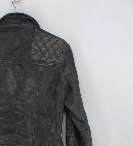 All Saints Conroy Biker Jacket Womens Size 10 Black Leather - Picture 12 of 14