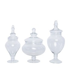 Set of 3 10" 12" 14" tall Clear Glass Apothecary Jars Containers with Lids Sale