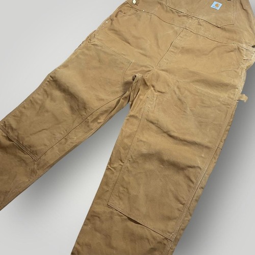 Vintage 90s Carhartt Bib Overalls Mens 46x32 Brown Duck Double Knee R19 Made USA - Bild 5 von 12