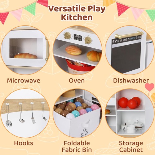 Kids Corner Play Kitchen Wooden Pretend Kitchen Playset Toddler Cooking Toy Gift - Picture 7 of 9