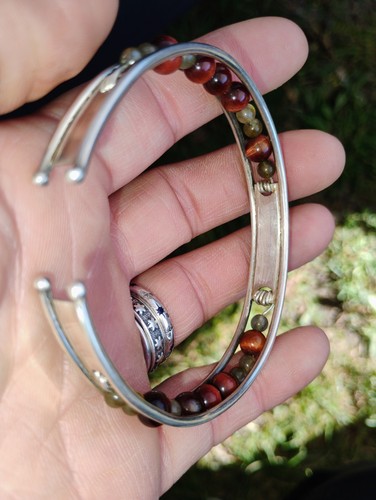 Red Tiger's Eye And Labradorite Bangle Bracelet Sterling Silver Artisan - Picture 4 of 9